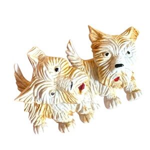 Scottie Dog Broach Vintage 1930s Celluloid White Wiggle Head Jewelry Pin